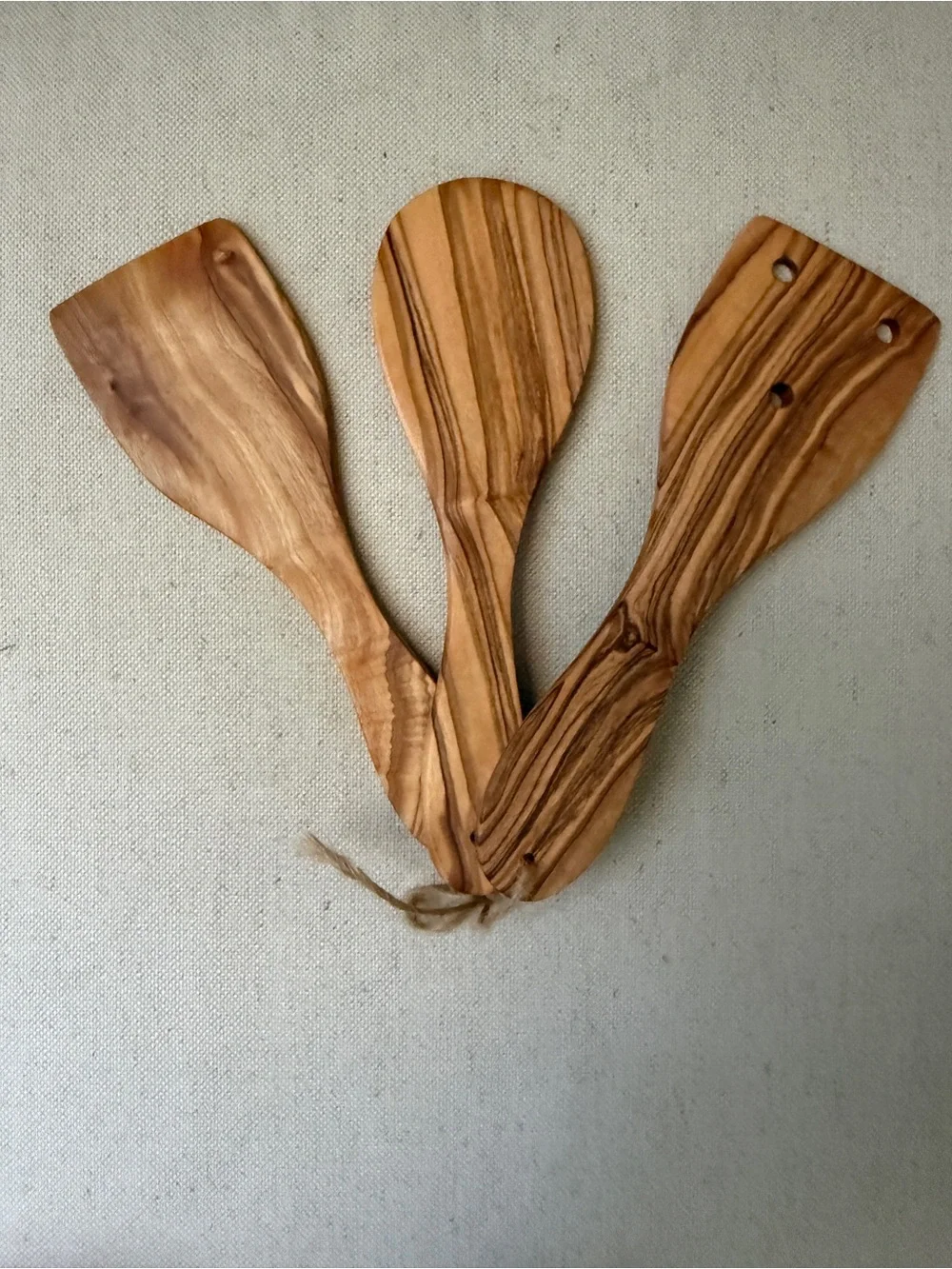 NWT Set-of-3 7” Olive Wood Utensils by Arte Legno, Italy, each piece unique
